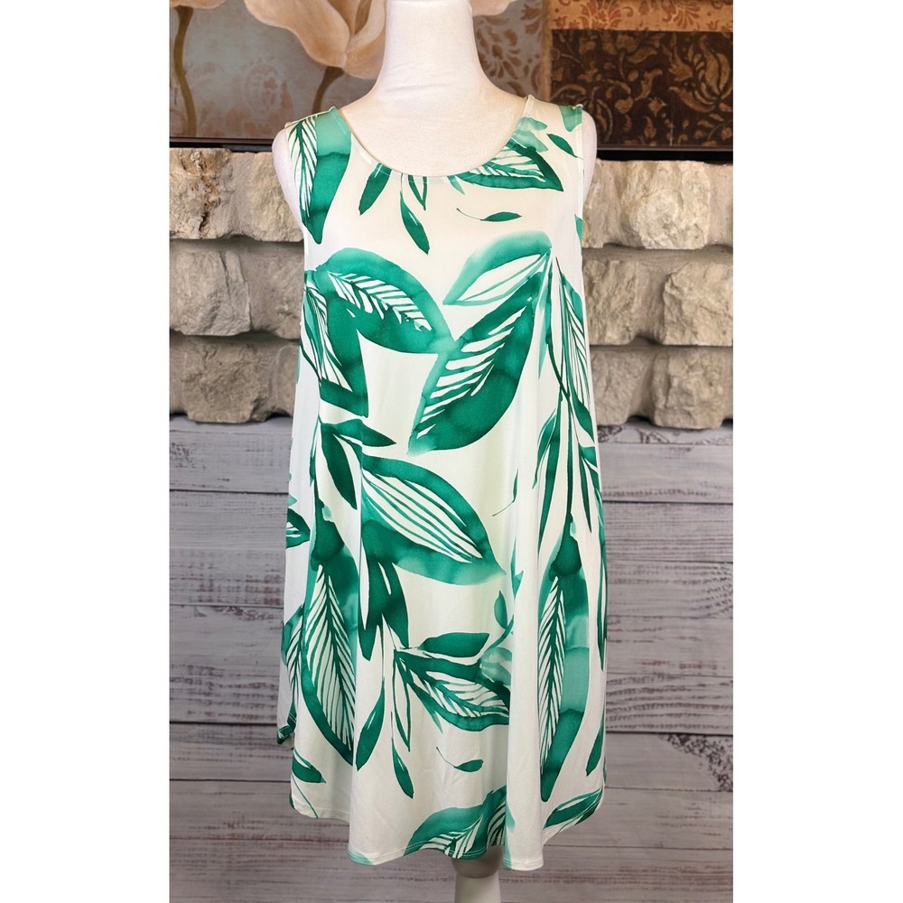 Alfani Woman Green Tropical Leaf Print Sleeveless Tank Top Plus Size 1X - Picture 7 of 7